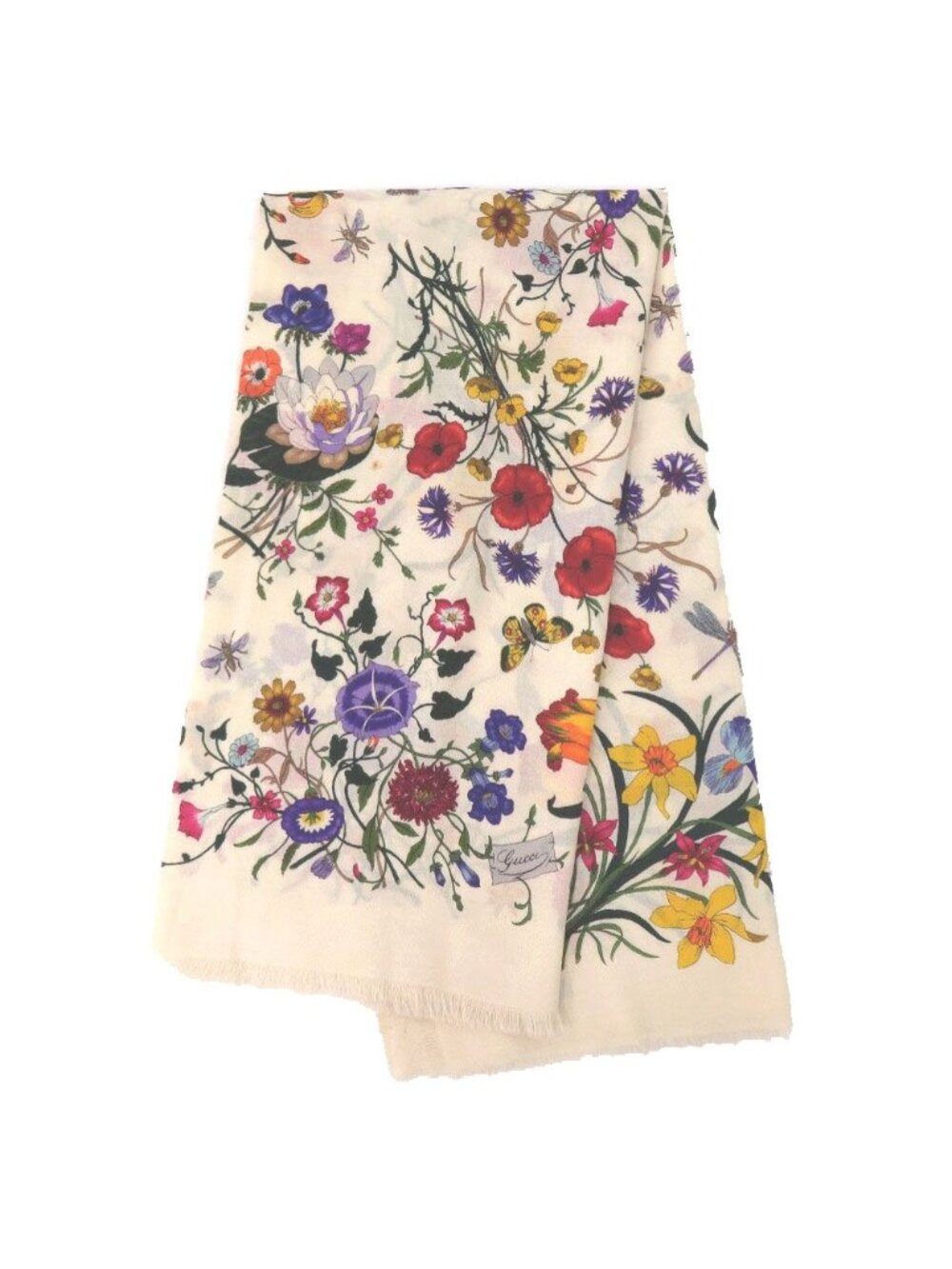 Gucci Flora Floral Shawl Wool Ivory Pink Yellow Green Purple Scarf - Picture 2 of 8